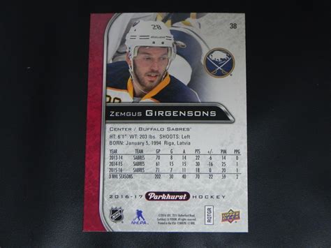 2016 17 Upper Deck UD Parkhurst RED 38 Zemgus Girgensons Buffalo