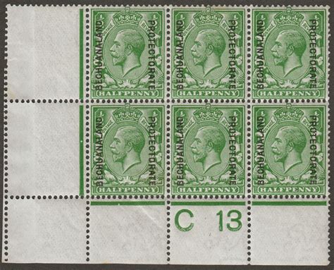 Bechuanaland Protectorate 1913 Kgv ½d Corner Block Of 6 Control C13