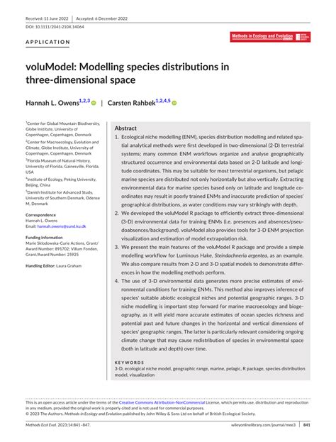 PDF VoluModel Modelling Species Distributions In Threedimensional Space