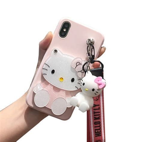 For Samsung S8 S9 Plus Hello Kitty Case Cute Mirror Phone Cover For