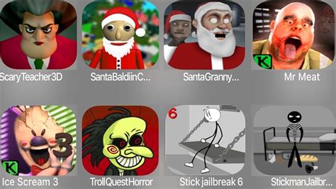 Scary Teacher 3D Santa Baldi Santa Granny Mr Meat Ice Scream 3 Troll