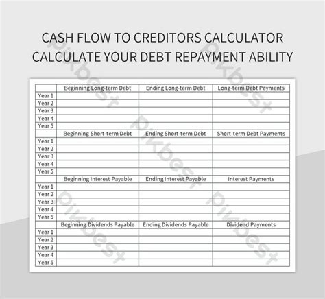 Cash Flow To Creditors Calculator Calculate Your Debt Repayment Ability Excel Template Free