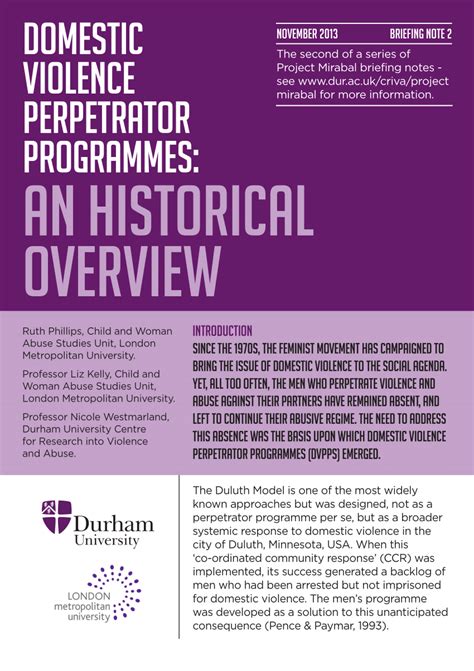 Pdf Domestic Violence Perpetrator Programmes An Historical Overview