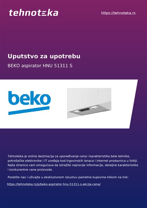 Beko Cooker Hood User Manual Hnu S Instructions Specifications