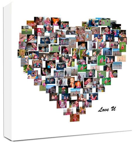 Personalised Collage Heart Shape Photo Collage On Canvas High Quality