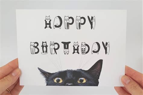 Happy Birthday Card With Cats Black Cat Birthday Card Etsy Uk