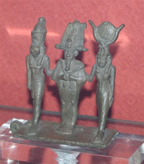 Ancient Egyptian Bronze Figure Of Osiris With Horus And Isis From