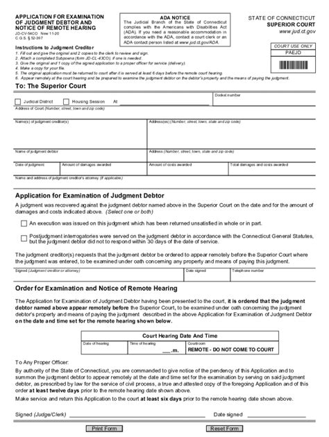 Fillable Online Application For Examination Of Judgment Debtor And