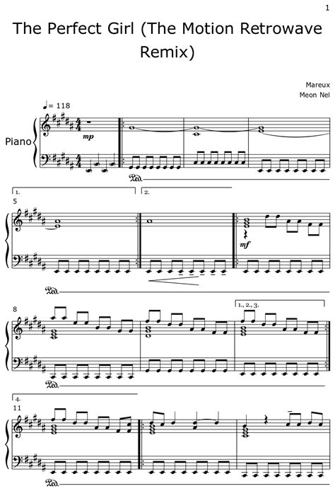 The Perfect Girl The Motion Retrowave Remix Sheet Music For Piano