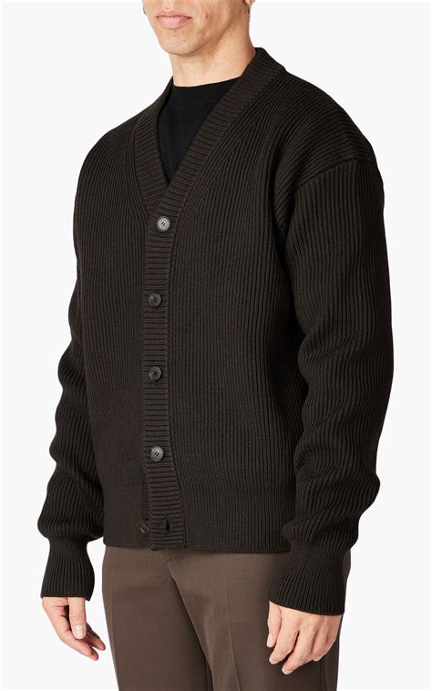 Auralee French Merino Rib Knit Cardigan Dark Brown Cultizm