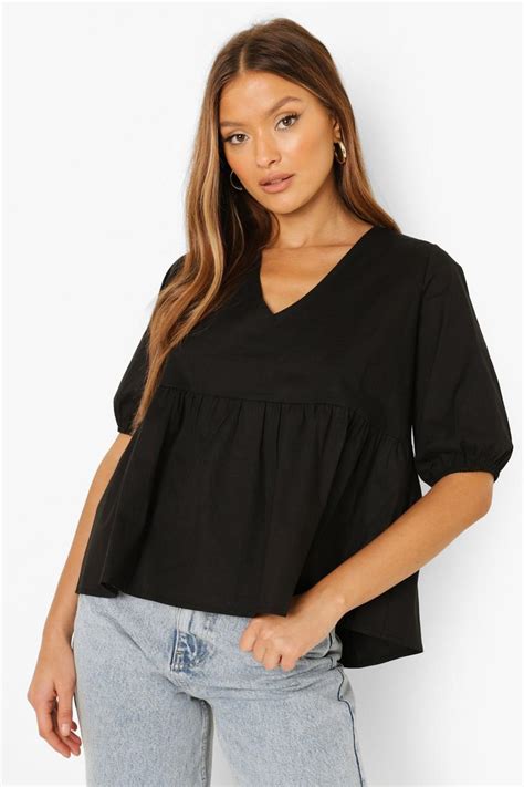 Black Tie Back Smock Top Boohoo Uk