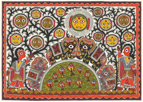 Madhubani Painting Cute Monsters In Jungle Painting By Sarita Devi