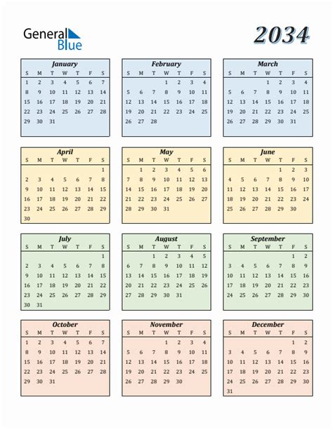 Free 2034 Calendars in PDF, Word, Excel