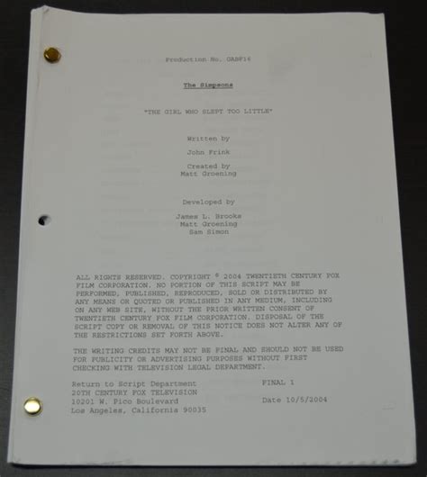 The Simpsons - Original used production script - Episode: - Catawiki