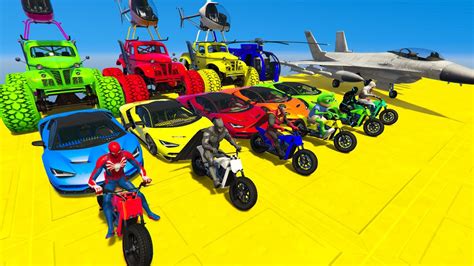 Gta V Mega Ramp On Super Cars Bikes Jets And Boats With Trevor And