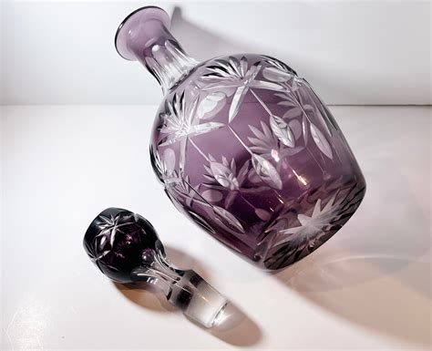 Cut Glass Decanter , Cut to Clear Decanter , Amethyst Decanter , Purple Decanter , Barware ...