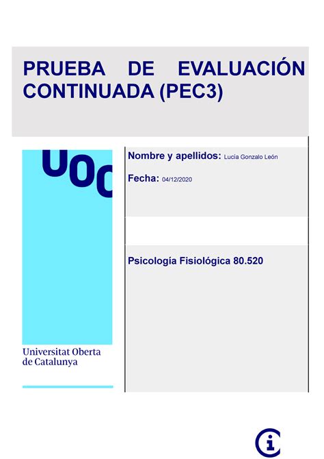 Pec 3 fisio pec 3 PRUEBA DE EVALUACIÓN CONTINUADA PEC3 Nombre y