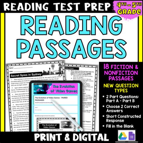 Reading Comprehension Passages And Questions For 4th And 5th Grade Test Prep Printable And