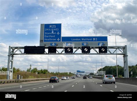 Traffic Signs On Motorway Junction Stockfotos Und Bilder Kaufen Alamy