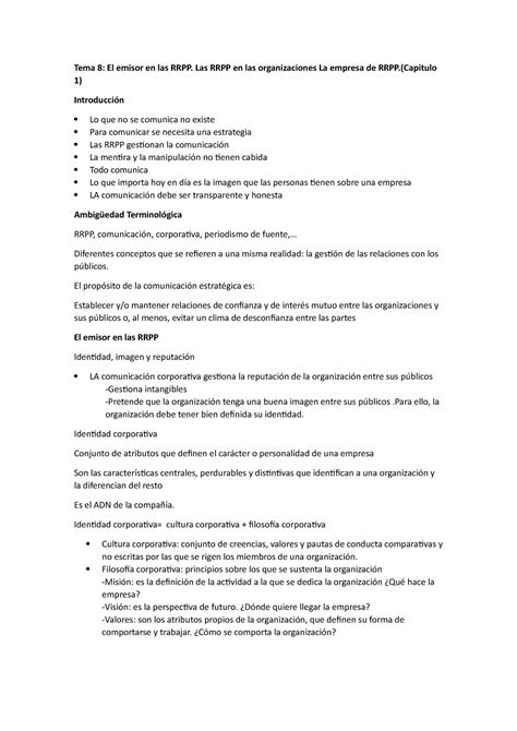 Tema 8 2ºparcial Apuntes 8 Tema 8 El emisor en las RRPP Las RRPP