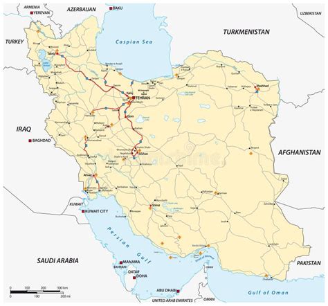 Highly Detailed Physical Road Map Of Iran Stock Vector Illustration