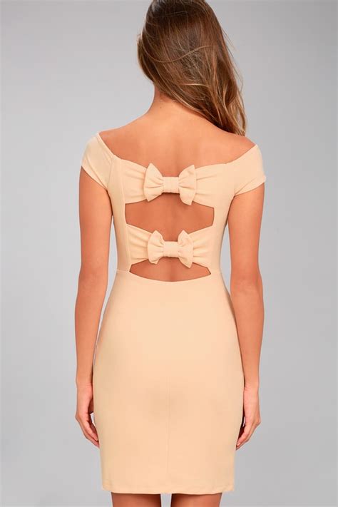 Sexy Peach Dress Off The Shoulder Dress Bodycon Dress 57 00