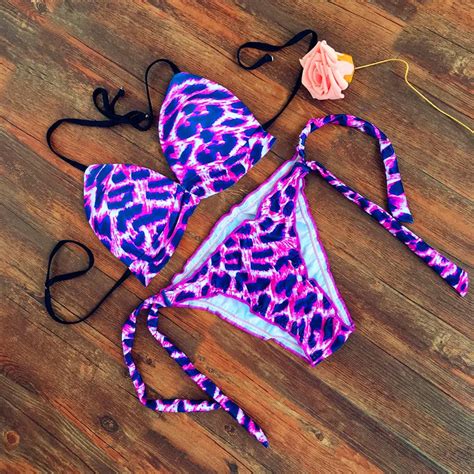 Sexy Brazilian Bikini Set Purple Leopard Swimwear Women Swimsuit