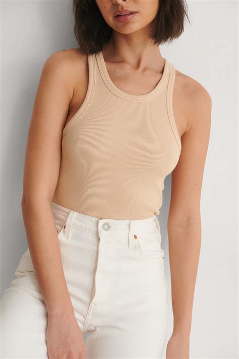 Ribbed Tank Beige Na