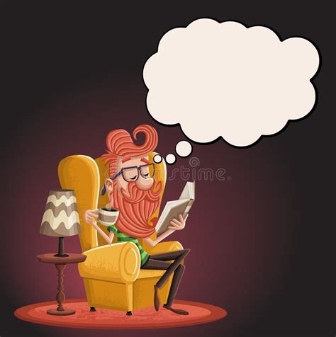 Hombre Barbudo Leyendo Sentado En Silla Con Ilustración Vectorial De