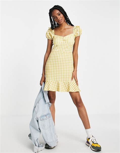 River Island Gingham Check Mini Dress In Yellow ASOS Gingham Vrouw