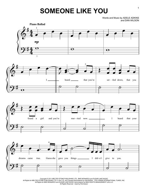 Someone Like You By Adele Sheet Music For Big Note Piano At Sheet Music