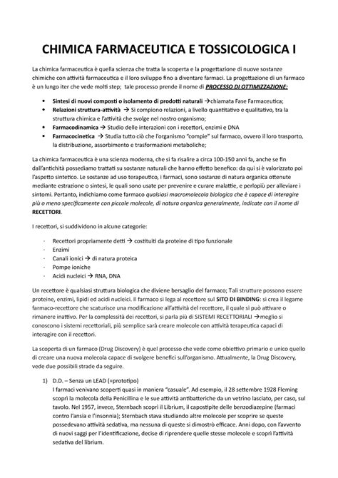Chimica Farmaceutica E Tossicologia Chimica Farmaceutica E