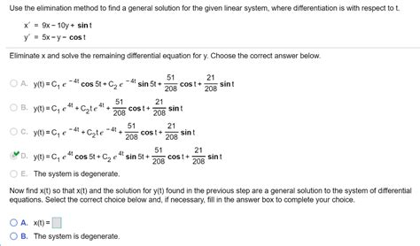 Solved Use The Elimination Method To Find A General Solution Chegg