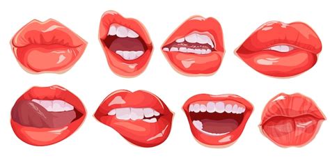 Premium Vector Set Of Realistic Female Lips Mouth Set