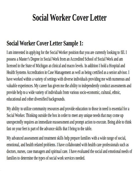 Sample Cover Letter For Social Worker