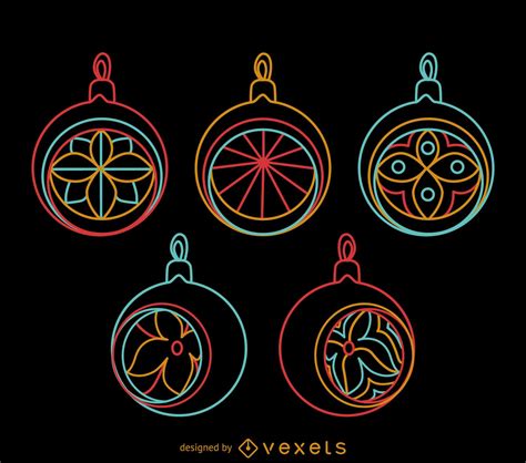 Neon Round Xmas Ornaments Vector Download