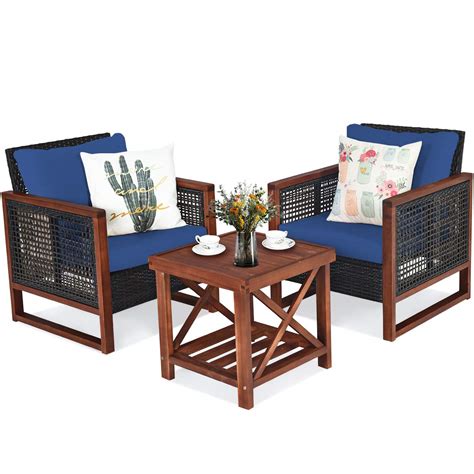 Tangkula 3 Pieces Patio Wicker Furniture Set Rattan Outdoor Sofa Set W Washable Cushion