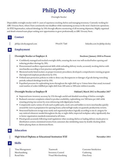 Overnight Stocker Resume Cv Example And Writing Guide