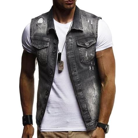 Man S Outerwear Denim Vest Men Sleeveless Denim Jackets Waistcoat Men