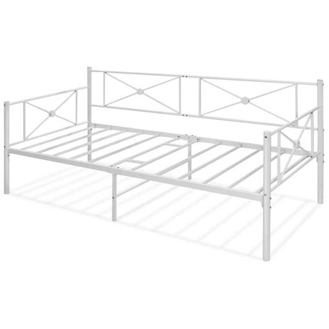 Costway White Twin Metal Daybed Frame with Slats Classic Mattress Foundation Bed Sofa HU10216WH ...