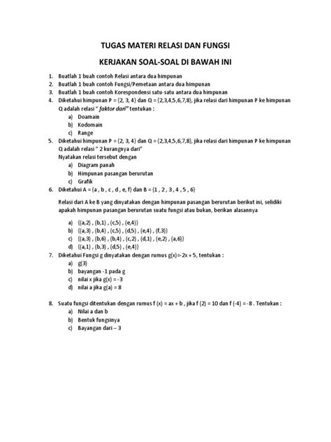 Soal Relasi Dan Fungsi Kelas 8 Pdf