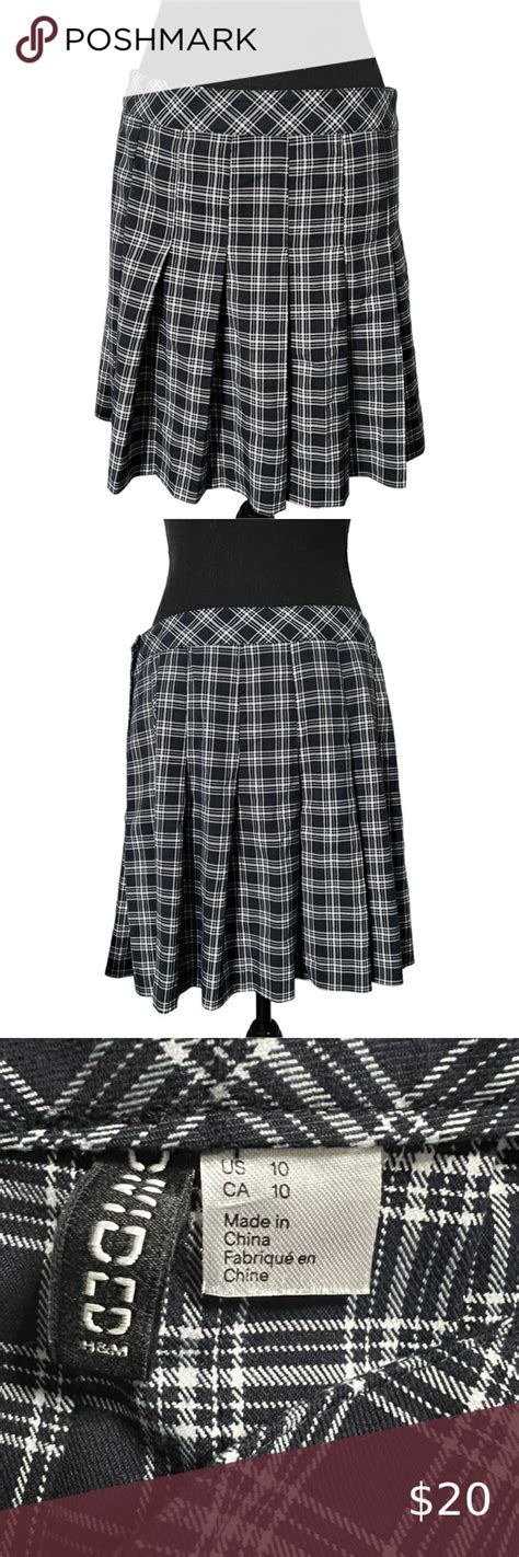 H M Divided Blue Black Plaid Pleated Grunge Mini Skirt Size 10 Mini