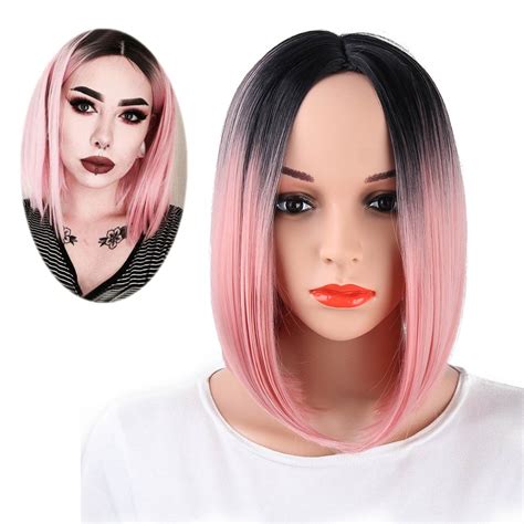 Buy Netgo Ombre Pink Wig Bob Short Straight Heat Resistant Synthetic