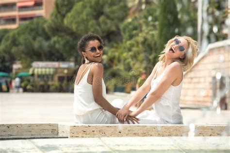 Two Multiracial Girlfriends Having Fun Together Stock Image Image Of