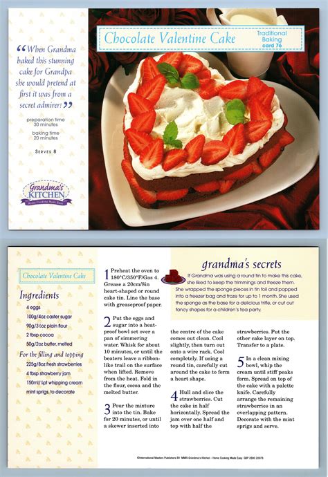 Chocolate Valentine Cake Baking Grandma S Kitchen Recipe Card