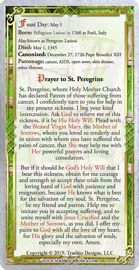 St. Peregrine cancer laminated Holy Prayer card. Cancer | Etsy