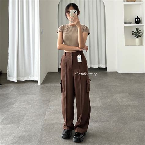 Jual Sivali Harper Cargo Pants Highwaist Loose Cargo Celana Kargo