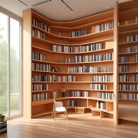 Premium AI Image | Wooden bookshelf in a modern library a perfect ...