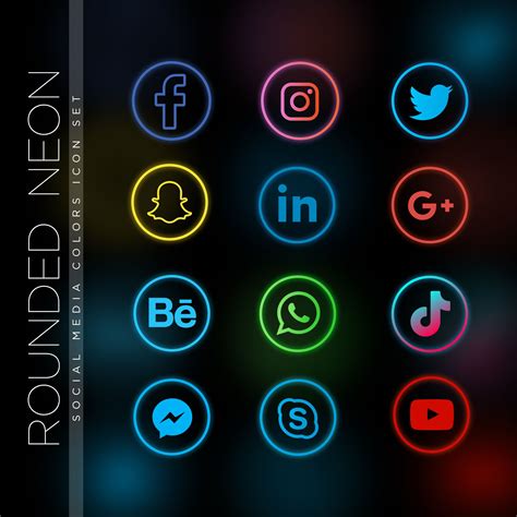 Round Neon Social media icons set & logo , PNG, SVG ad PDF files - 12 ...