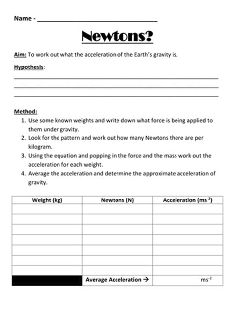 Newton Meter Experiment Worksheet By Sugarpopp Teaching Resources Tes